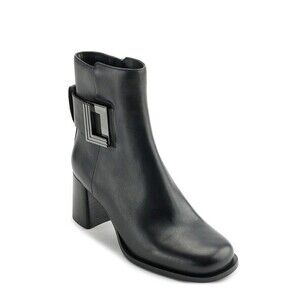 Karl Lagerfeld Womens 6M Black Faux Leather Zip Up Block Heel Booties DisplayYI9